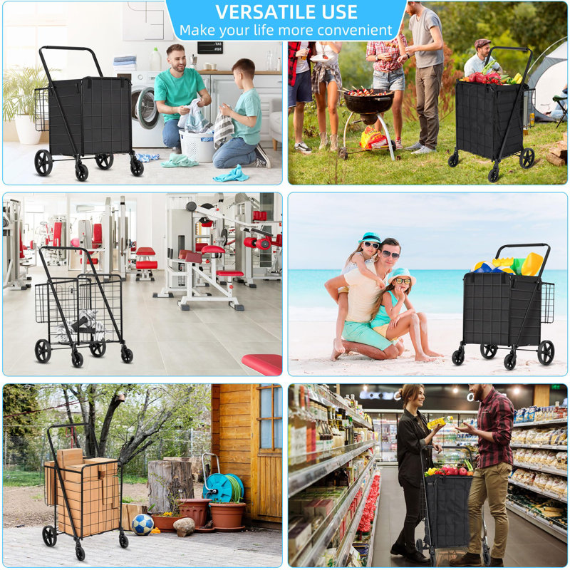 COAHAHA Portable Collapsible Shopping Cart, Heavy Duty Metal